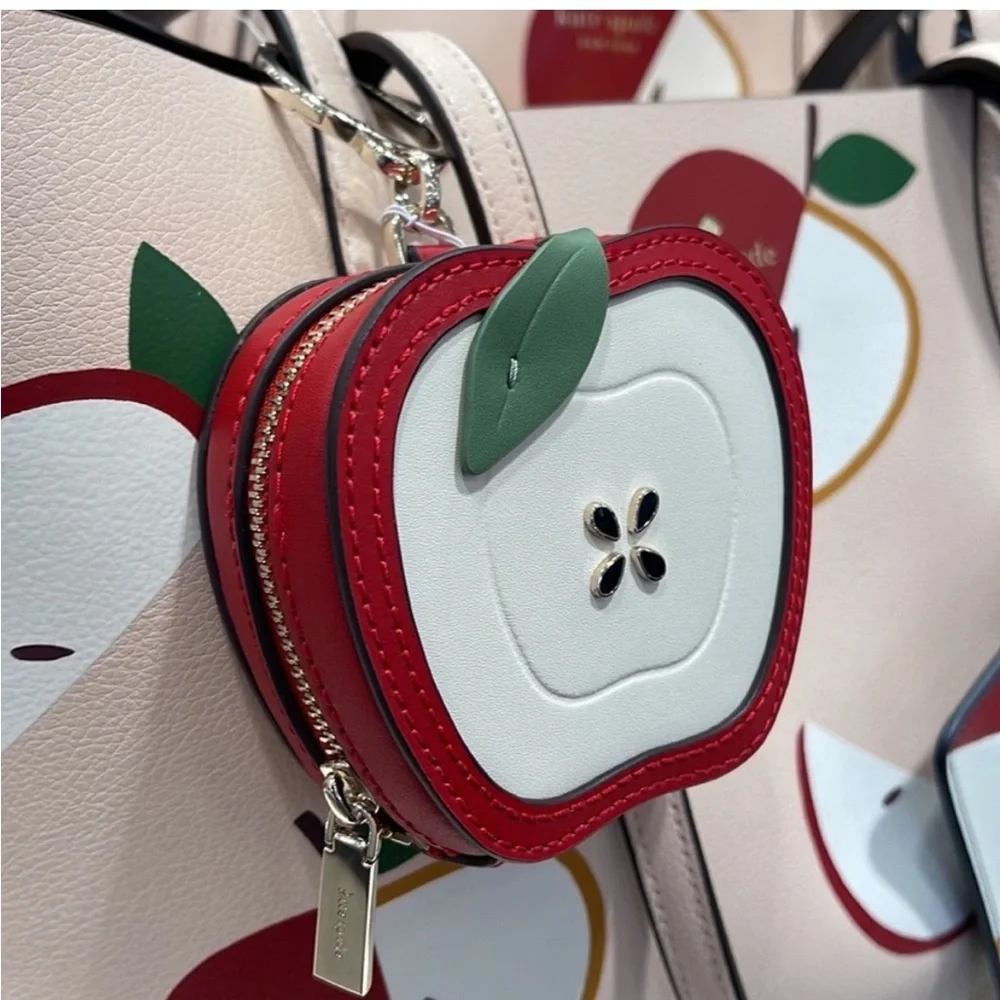 Kate Spade NOVELTY Red Honey crisp sliced apple key chain bag charm/coin purse - Picture 9 of 16